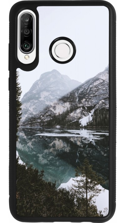 Coque Huawei P30 Lite - Silicone rigide noir Winter 22 snowy mountain and lake