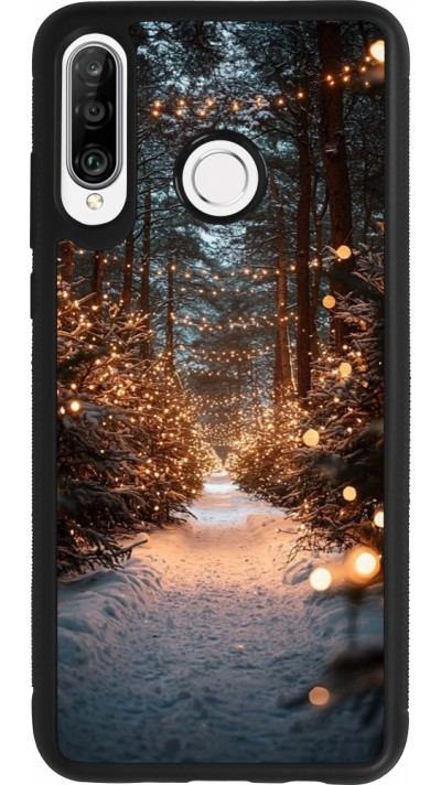 Coque Huawei P30 Lite - Silicone rigide noir Winter 25 Winter snowy road