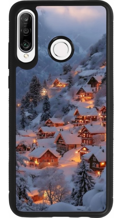Coque Huawei P30 Lite - Silicone rigide noir Winter 25 Winter snowy village