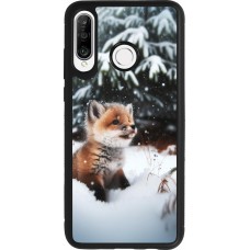 Coque Huawei P30 Lite - Silicone rigide noir Noël 2023 Renardeau sapin