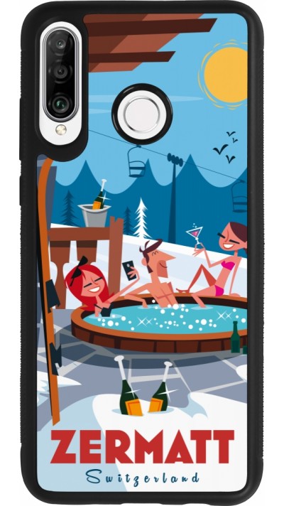 Coque Huawei P30 Lite - Silicone rigide noir Zermatt Mountain Jacuzzi