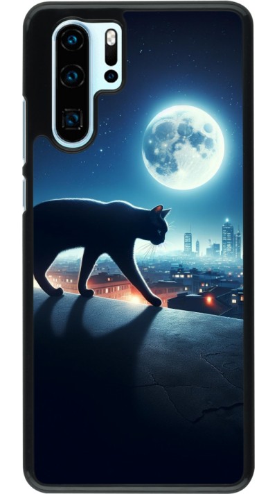 Huawei P30 Pro Case Hülle - Schwarze Katze unter dem Vollmond