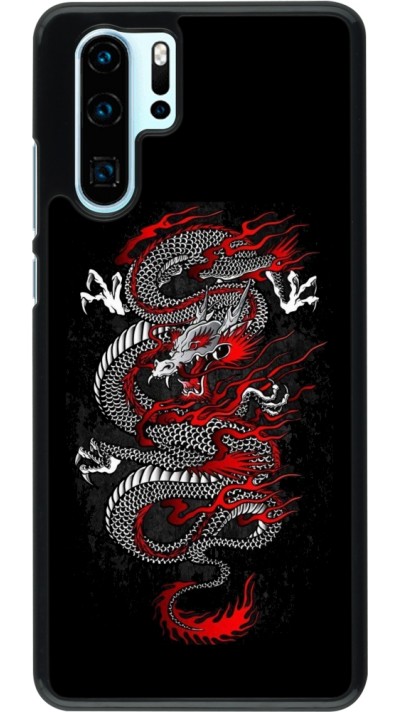 Coque Huawei P30 Pro - Japanese style Dragon Tattoo Red Black