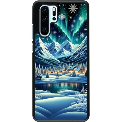 Huawei P30 Pro Case Hülle - Verschneites Bergdorf am See in der Nacht