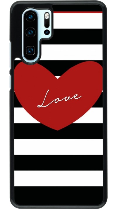 Coque Huawei P30 Pro - Valentine 2023 heart black and white lines