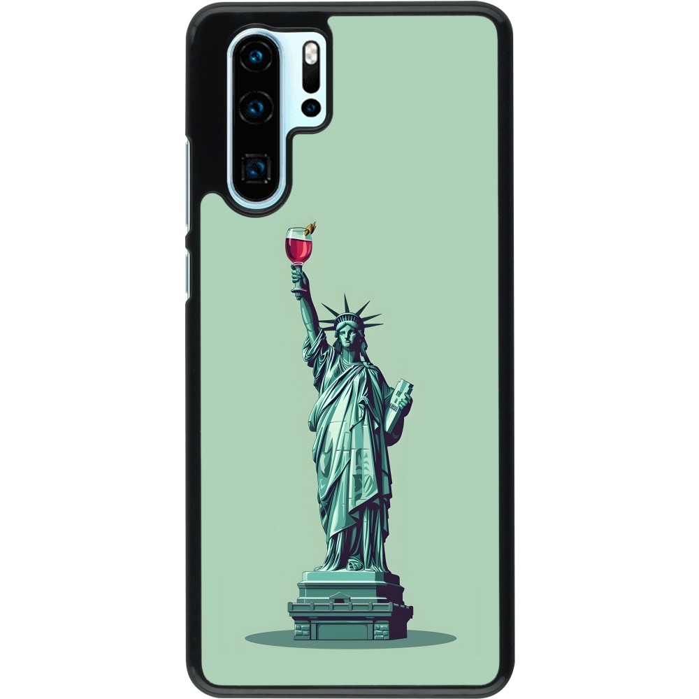 Coque Huawei P30 Pro - Wine Statue de la liberté avec un verre de vin