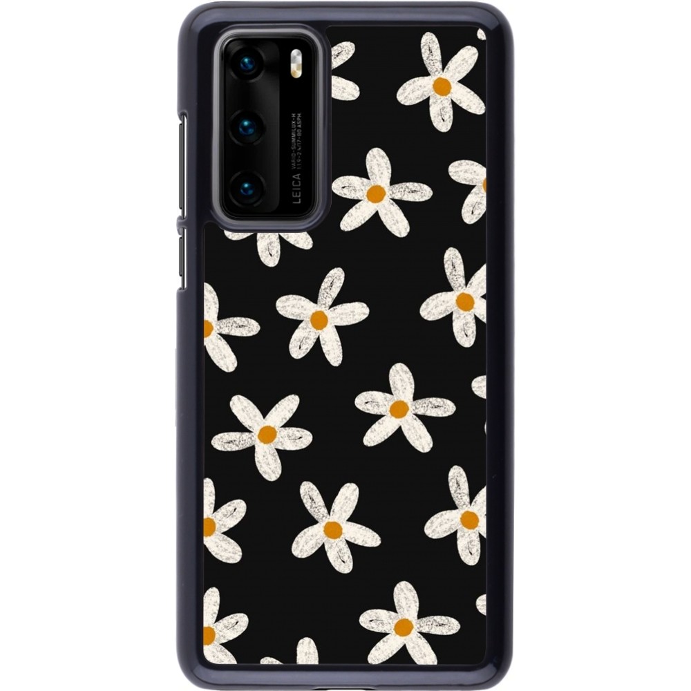 Huawei P40 Case Hülle - Easter 2024 white on black flower
