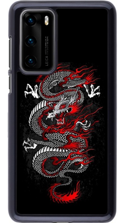 Coque Huawei P40 - Japanese style Dragon Tattoo Red Black