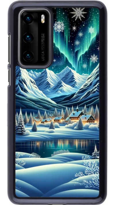Coque Huawei P40 - Snowy Mountain Village Lake night