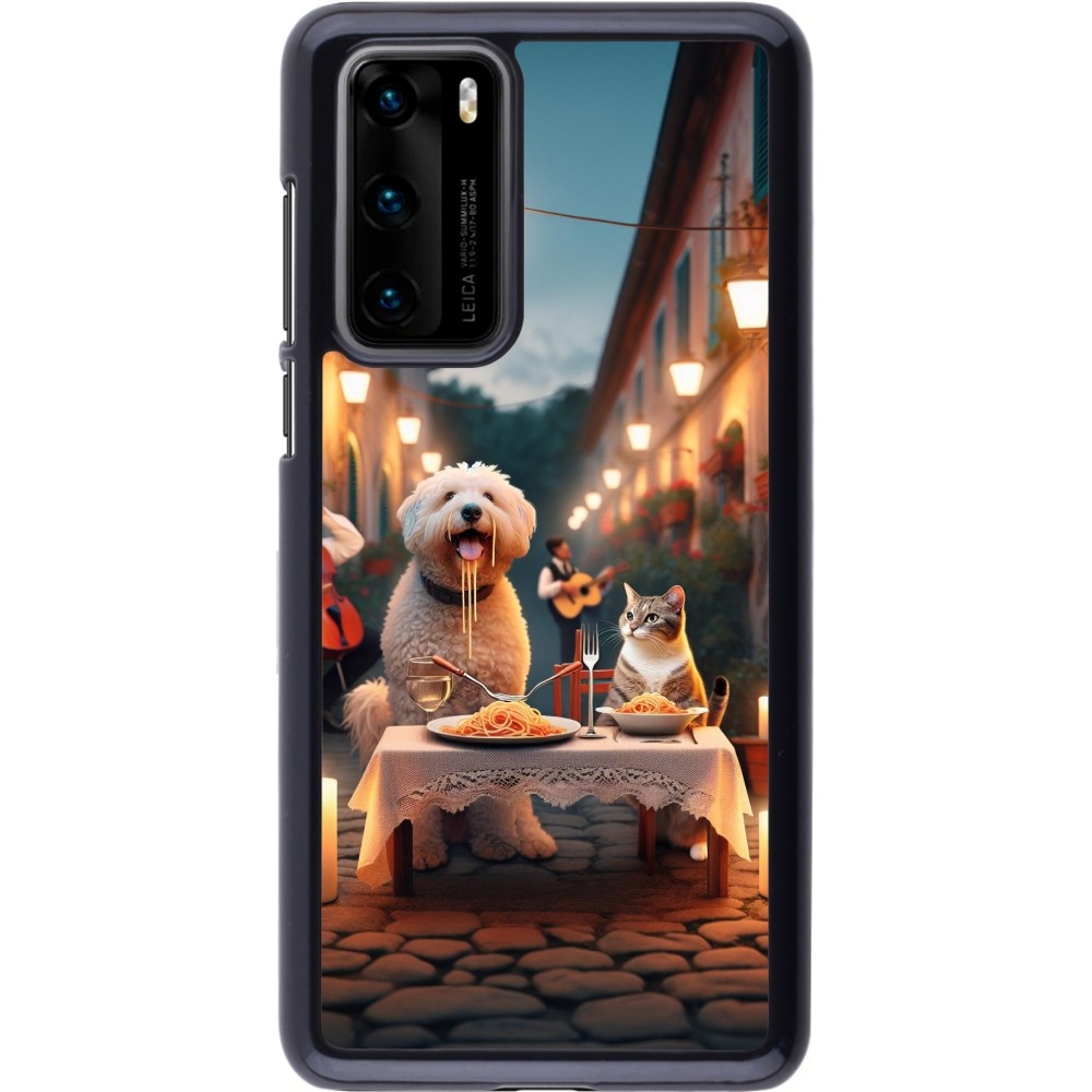 Huawei P40 Case Hülle - Valentin 2024 Hund & Katze Kerzenlicht