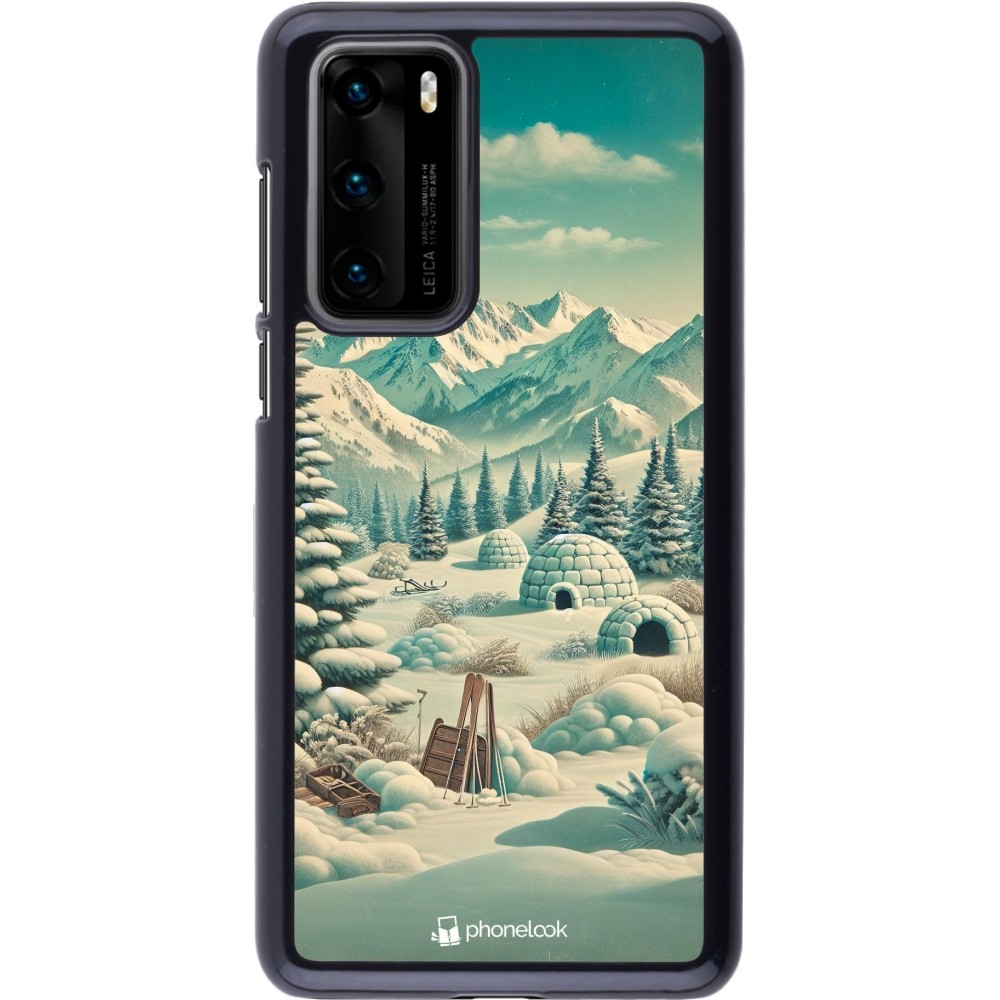 Huawei P40 Case Hülle - Vintage Schneebedeckter Berg Iglu