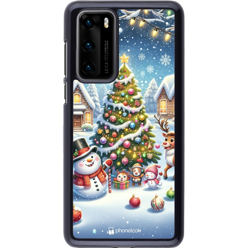 Huawei P40 Case Hülle - Weihnachten 2023 Schneemann und Tannenbaum