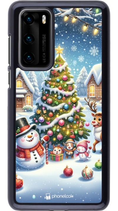 Coque Huawei P40 - Noël 2023 bonhomme de neige et sapin