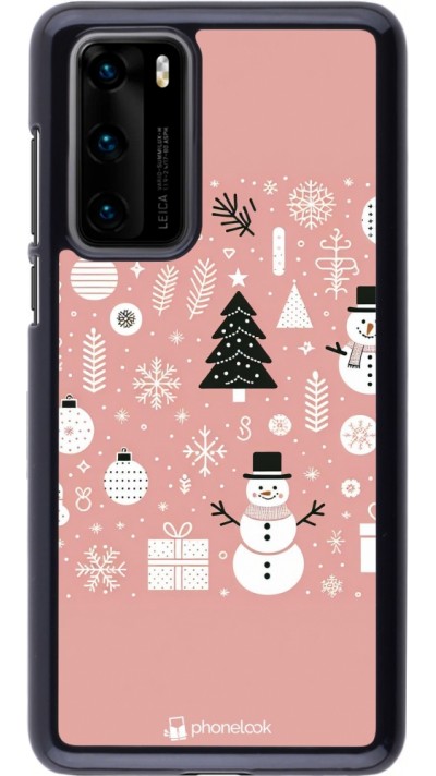 Coque Huawei P40 - Noël 2024 Rose Snowman Christmas