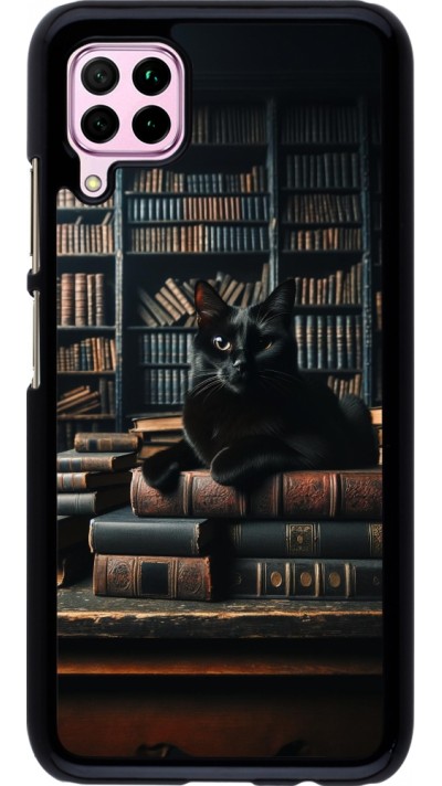 Huawei P40 Lite Case Hülle - Katze Bücher dunkel