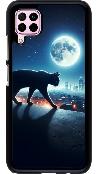 Huawei P40 Lite Case Hülle - Schwarze Katze unter dem Vollmond