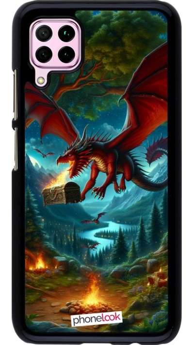 Huawei P40 Lite Case Hülle - Drache Fliegend Wald Schatz