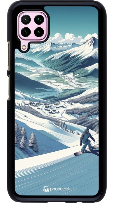 Huawei P40 Lite Case Hülle - Snowboarder Berg