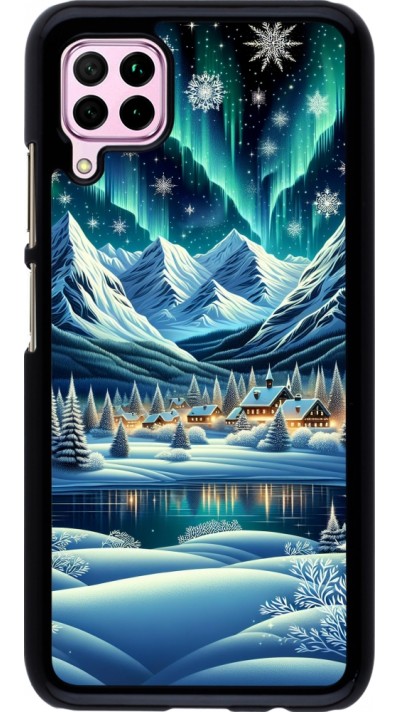 Coque Huawei P40 Lite - Snowy Mountain Village Lake night