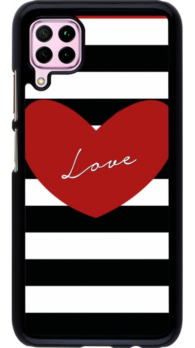 Coque Huawei P40 Lite - Valentine 2023 heart black and white lines