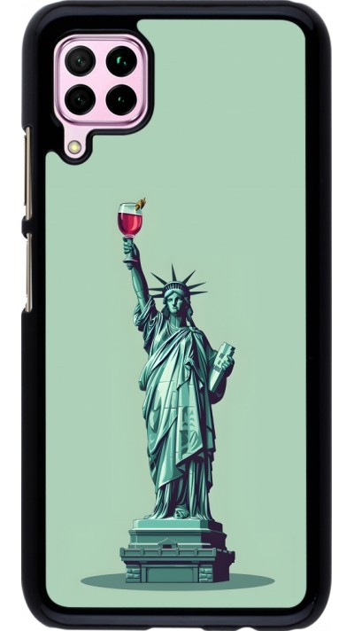 Huawei P40 Lite Case Hülle - Freiheitsstatue mit einem Glas Wein