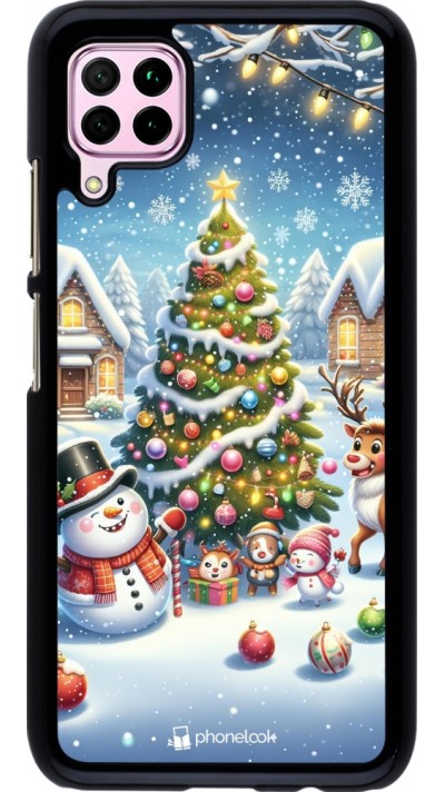 Coque Huawei P40 Lite - Noël 2023 bonhomme de neige et sapin