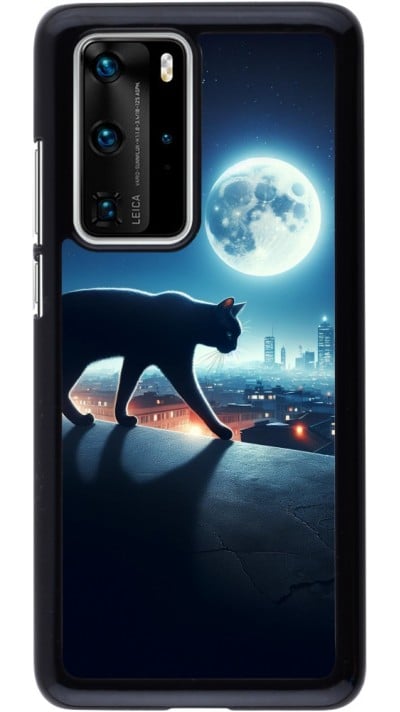 Coque Huawei P40 Pro - Chat noir sous la pleine lune