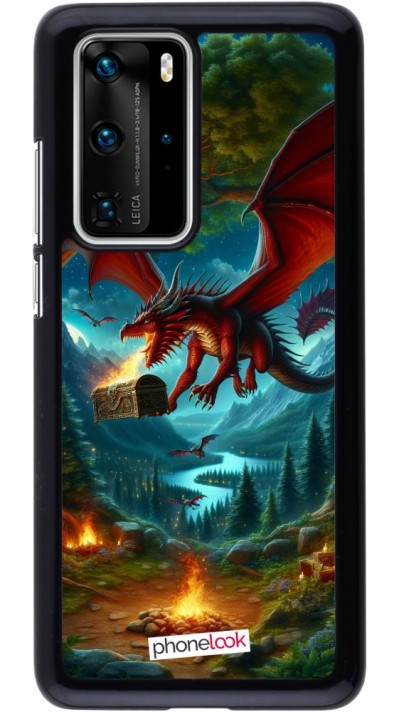 Huawei P40 Pro Case Hülle - Drache Fliegend Wald Schatz