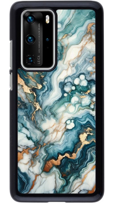 Huawei P40 Pro Case Hülle - Grüner Blauer Goldener Marmor