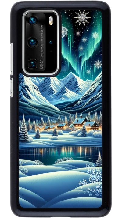 Coque Huawei P40 Pro - Snowy Mountain Village Lake night