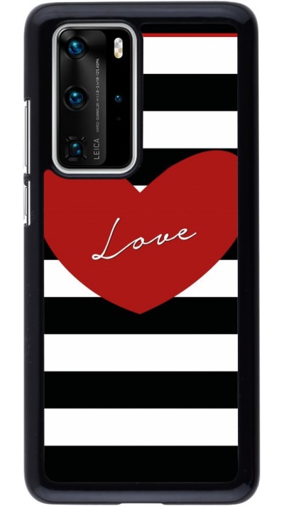 Coque Huawei P40 Pro - Valentine 2023 heart black and white lines