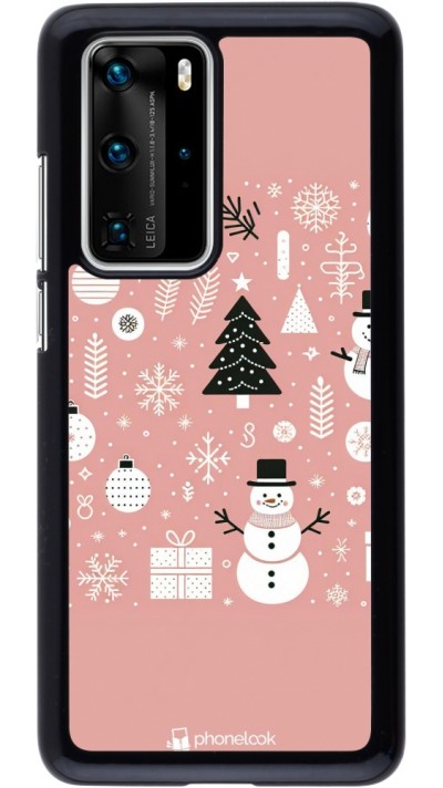 Coque Huawei P40 Pro - Noël 2024 Rose Snowman Christmas