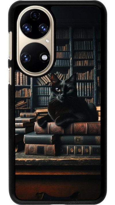 Huawei P50 Case Hülle - Katze Bücher dunkel