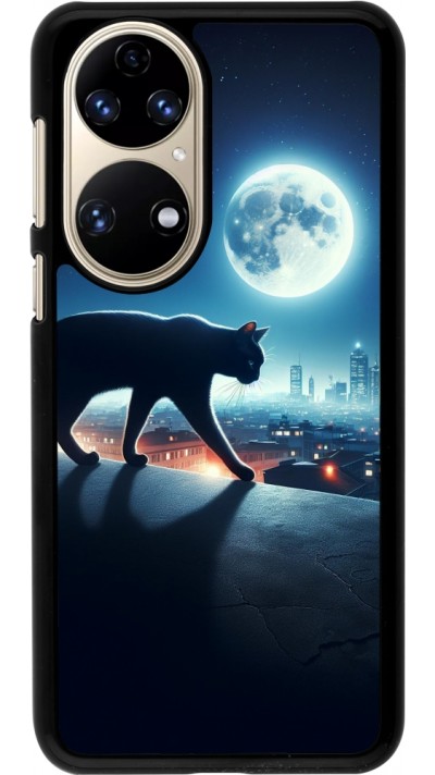 Coque Huawei P50 - Chat noir sous la pleine lune