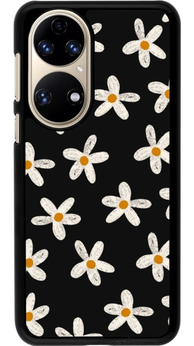 Coque Huawei P50 - Easter 2024 white on black flower