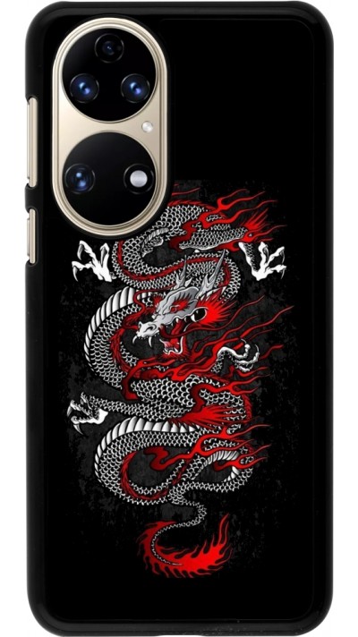 Coque Huawei P50 - Japanese style Dragon Tattoo Red Black