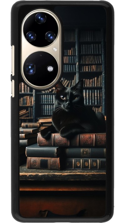 Huawei P50 Pro Case Hülle - Katze Bücher dunkel