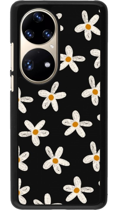 Coque Huawei P50 Pro - Easter 2024 white on black flower