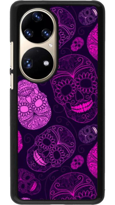 Huawei P50 Pro Case Hülle - Halloween 2023 pink skulls
