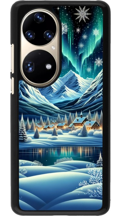 Huawei P50 Pro Case Hülle - Verschneites Bergdorf am See in der Nacht