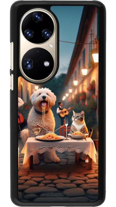 Huawei P50 Pro Case Hülle - Valentin 2024 Hund & Katze Kerzenlicht