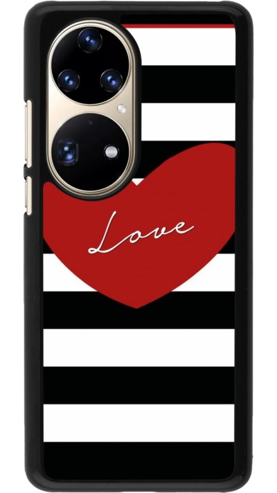Coque Huawei P50 Pro - Valentine 2023 heart black and white lines