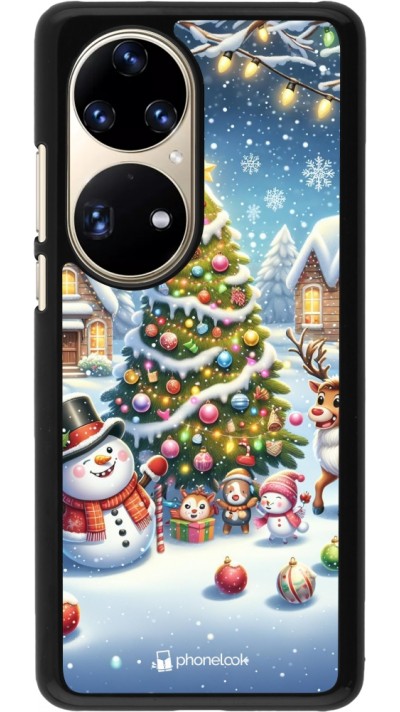 Huawei P50 Pro Case Hülle - Weihnachten 2023 Schneemann und Tannenbaum