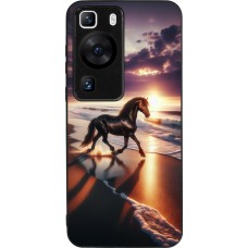 Huawei P60 Case Hülle - Silikon schwarz Pferd majestätisch Strand