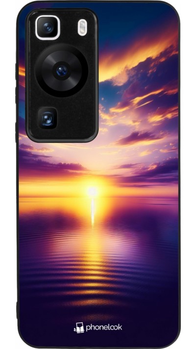 Huawei P60 Case Hülle - Silikon schwarz Sonnenuntergang gelb violett