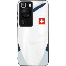 Coque Huawei P60 - Silicone rigide noir Maillot de football Suisse Extérieur personnalisable