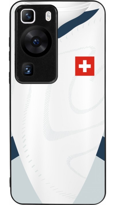 Coque Huawei P60 - Silicone rigide noir Maillot de football Suisse Extérieur personnalisable