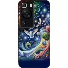 Huawei P60 Case Hülle - Silikon schwarz Fliegender Blumen-Eule