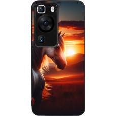 Coque Huawei P60 - Silicone rigide noir Majestic Sunset Horse