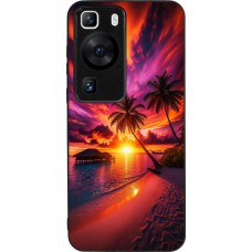 Coque Huawei P60 - Silicone rigide noir Maldives Dusk Bliss